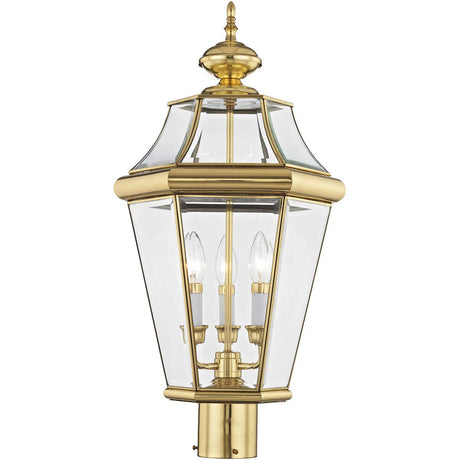 Livex Lighting 2364-02 Outdoor Post with Clear Beveled Glass Shades, Polished Brass