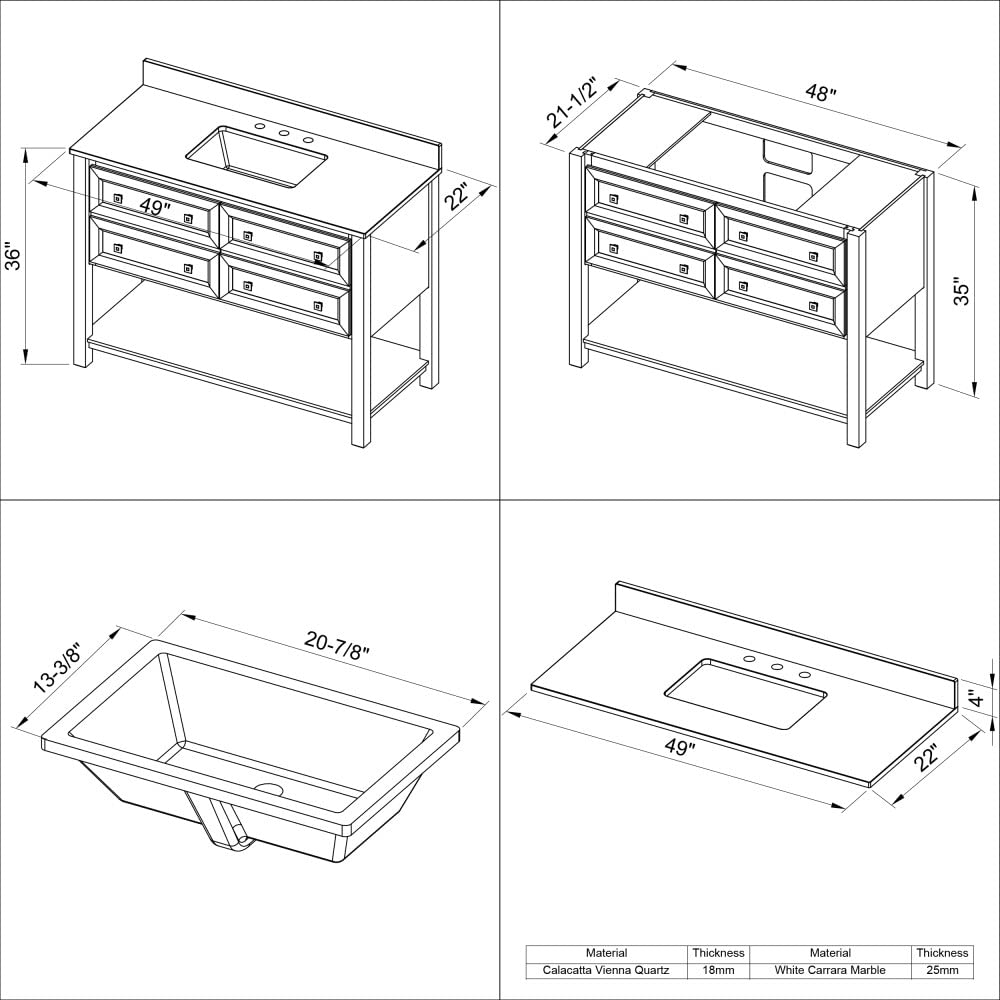 Jeffrey Alexander VKITADL48WHBOR 48" White Adler Vanity, Boulder Cultured Marble Vanity Top, undermount rectangle bowl