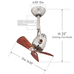 Matthews Fan DI-BN-WD Diane oscillating ceiling fan in Brushed Nickel finish with solid mahogany tone wood blades.