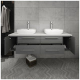 Fresca FCB6160GR-VSL-D-CWH-V Fresca Lucera 60" Gray Wall Hung Modern Bathroom Cabinet w/ Top & Double Vessel Sinks