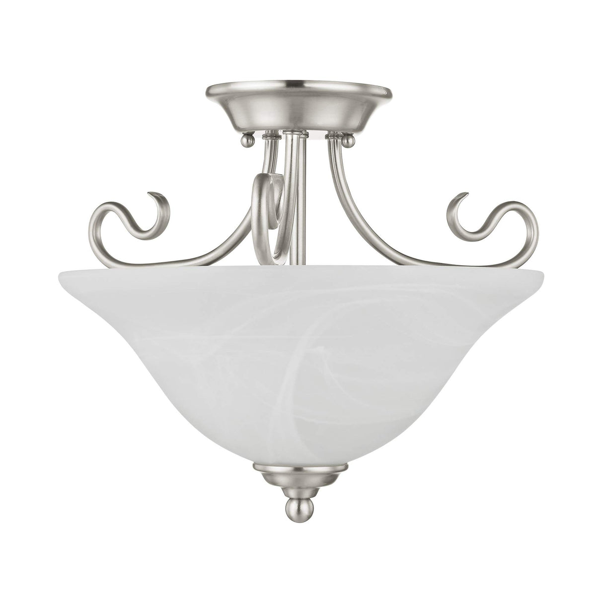 Livex Lighting 6121-91 Coronado 2 Light Brushed Nickel Semi Flush Mount with White Alabaster Glass