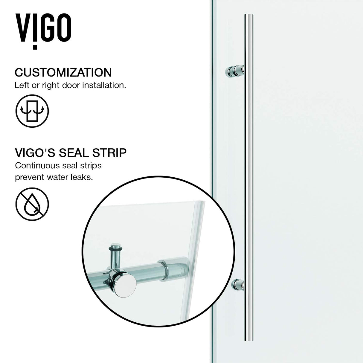 VIGO Adjustable 60-64" W x 76" H Elan E-Class Frameless Sliding Rectangle Shower Door with Clear Tempered Glass, Reversible Door Handle and Stainless Steel Hardware in Chrome-VG6021CHCL6476