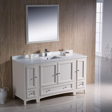 Fresca FVN20-123612AW Fresca Oxford 60" Antique White Traditional Bathroom Vanity