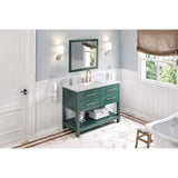 Jeffrey Alexander VKITWAV48GNWCR 48" Forest Green Wavecrest Vanity, White Carrara Marble Vanity Top, undermount rectangle bowl