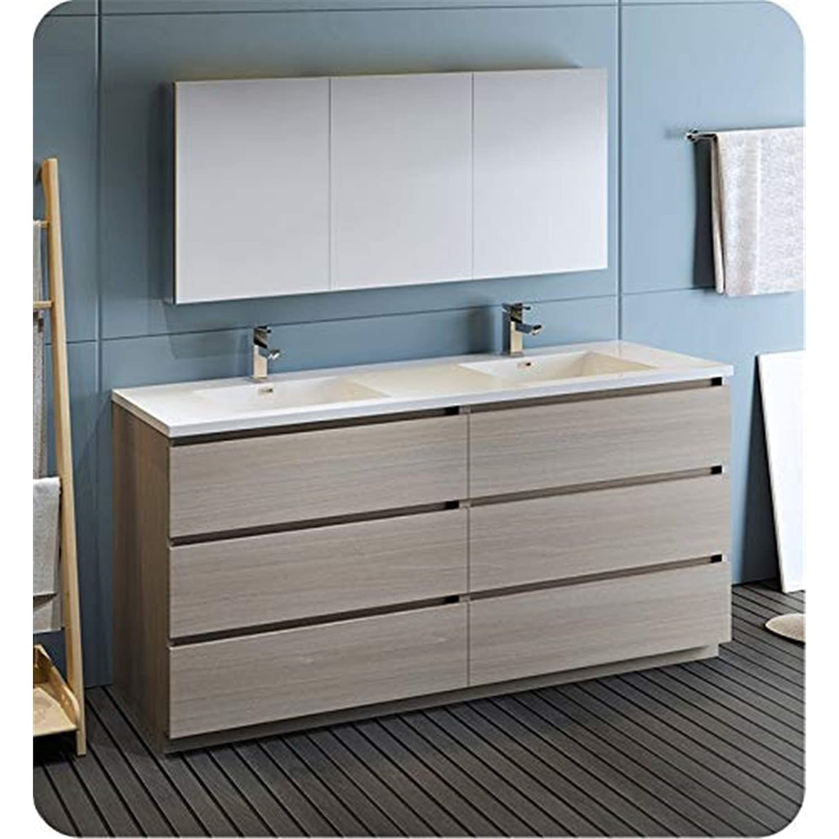 Fresca FVN93-3636MGO-D Fresca Lazzaro 72" Gray Wood Free Standing Double Sink Modern Bathroom Vanity w/ Medicine Cabinet