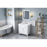 Jeffrey Alexander VKITCHA36WHWCR 36" White Chatham Vanity, White Carrara Marble Vanity Top, undermount rectangle bowl