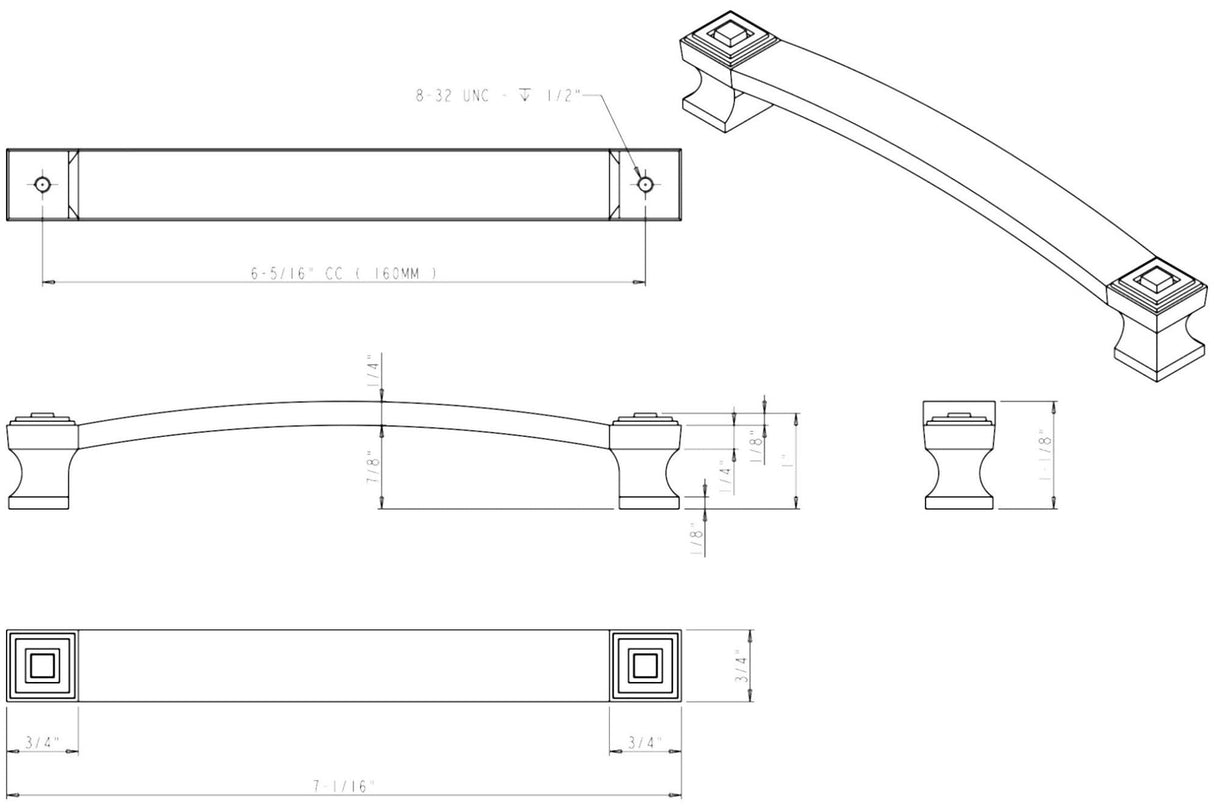 Jeffrey Alexander 585-160SN 160 mm Center-to-Center Satin Nickel Square Delmar Cabinet Pull