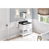 Jeffrey Alexander VKITWAV36WHBGR 36" White Wavecrest Vanity, Black Granite Vanity Top, undermount rectangle bowl