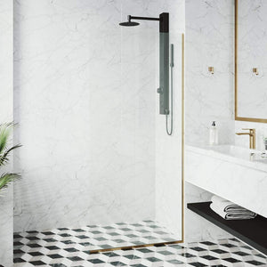 VIGO 34" W x 74" H Zenith Frameless Fixed Rectangle Shower Screen with Clear Tempered Glass, Door Handle and Stainless Steel Hardware in Matte Brushed Gold-VG6075MGCL3474