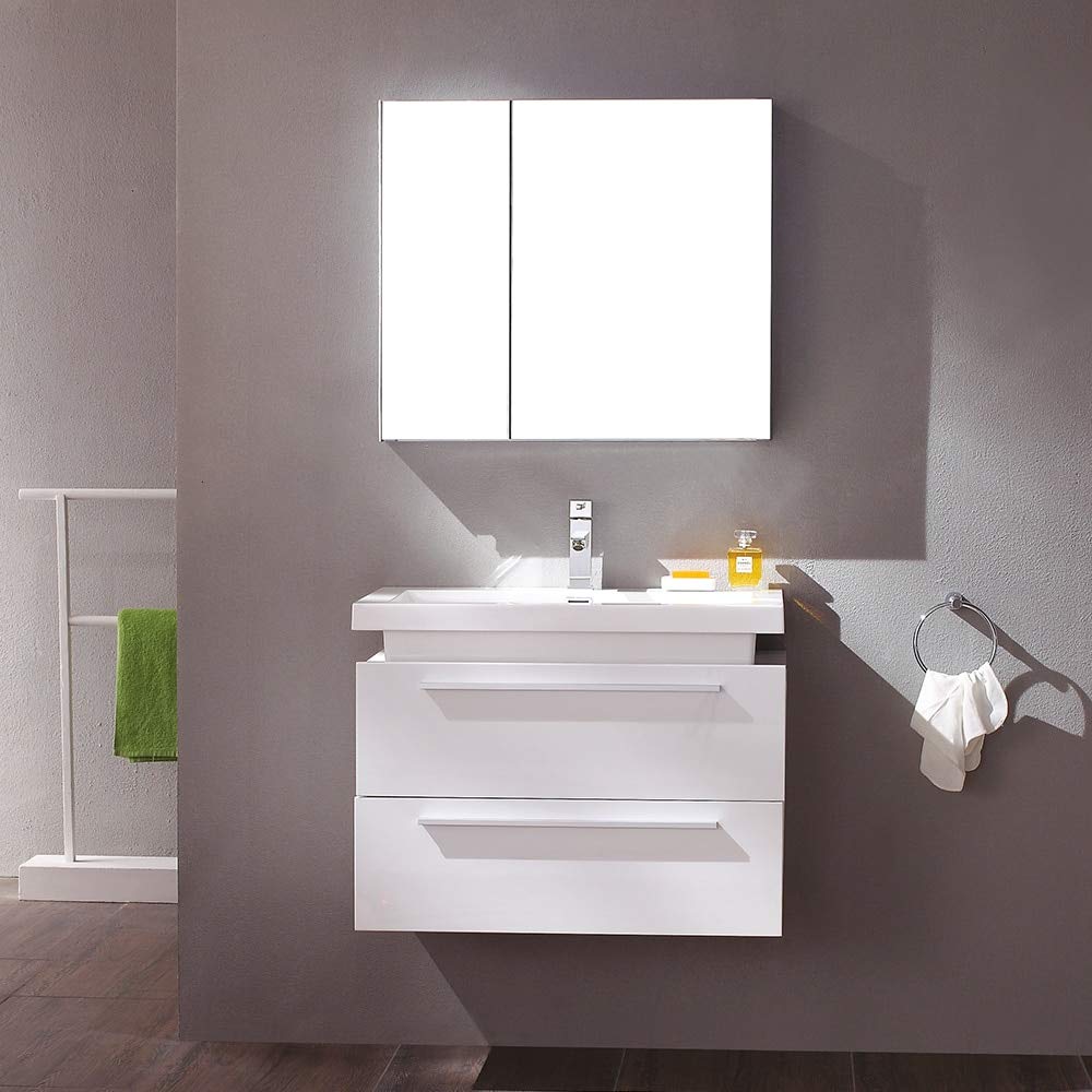 Fresca FVN8080WH Fresca Medio 32" White Modern Bathroom Vanity w/ Medicine Cabinet