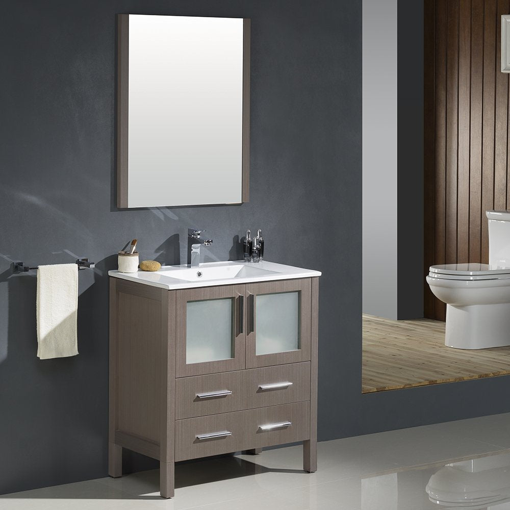Fresca FVN6230GO-UNS Fresca Torino 30" Gray Oak Modern Bathroom Vanity w/ Integrated Sink