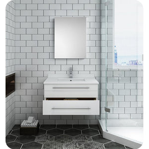 Fresca FVN6130WH-UNS Fresca Lucera 30" White Wall Hung Undermount Sink Modern Bathroom Vanity w/ Medicine Cabinet