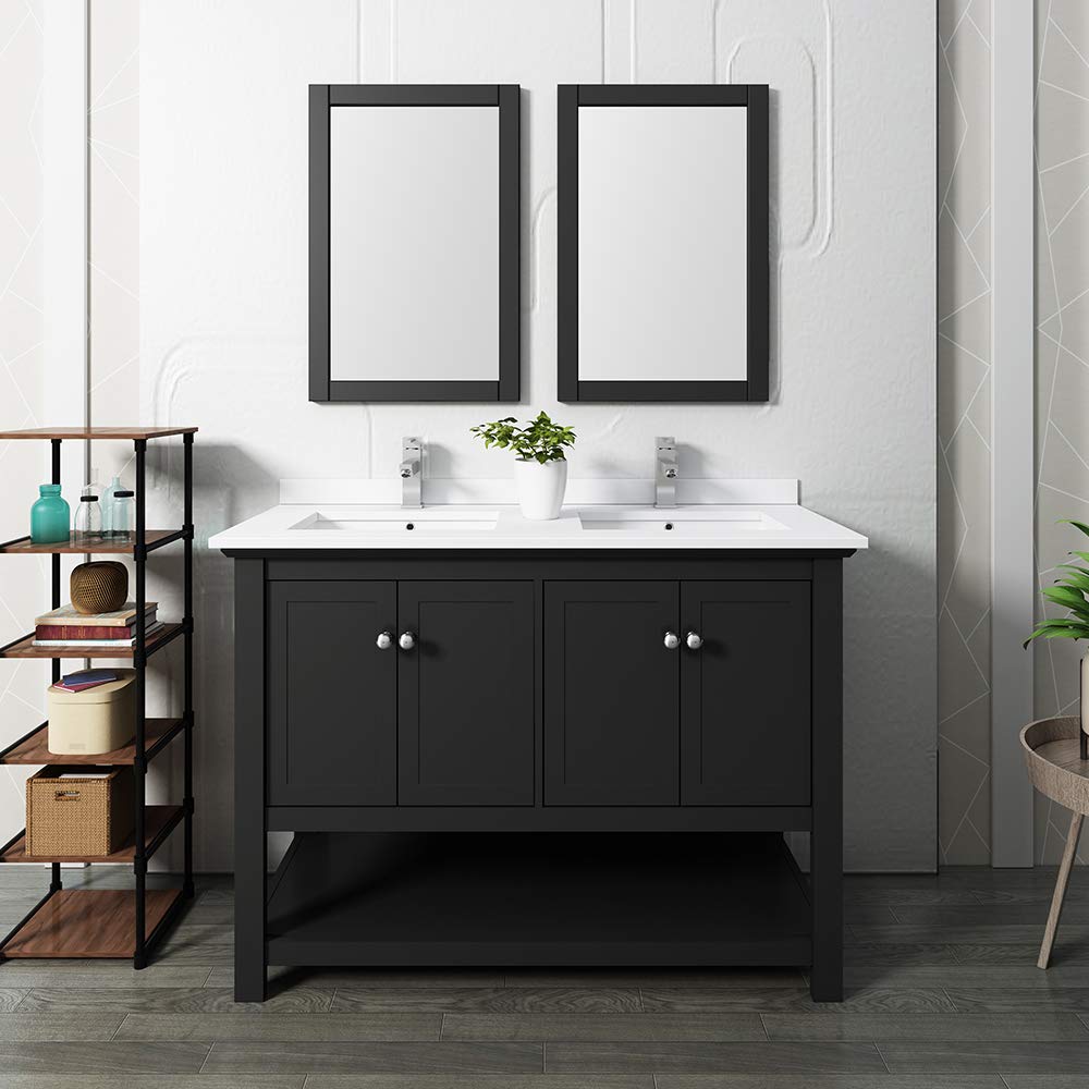 Fresca FVN2348BL-D Fresca Manchester 48" Black Traditional Double Sink Bathroom Vanity w/ Mirrors