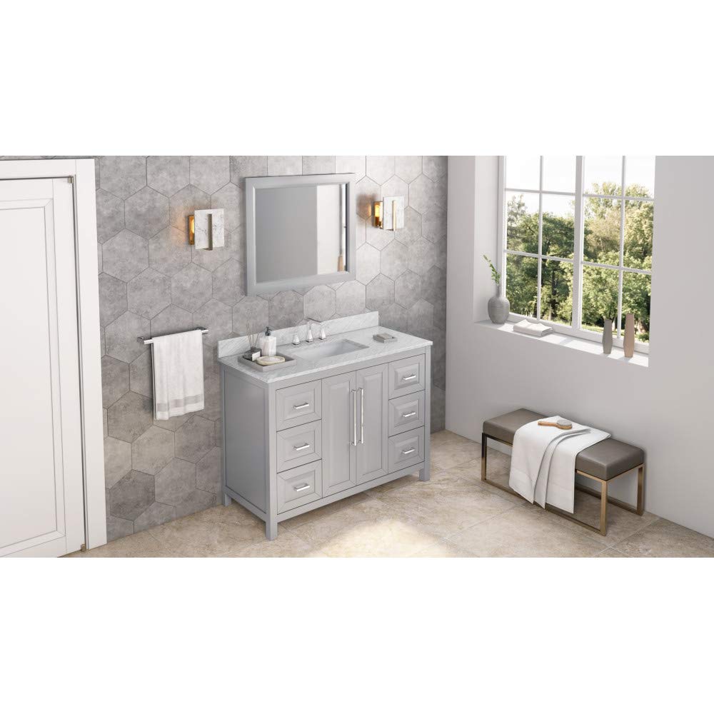 Jeffrey Alexander VKITCAD48GRWCR 48" Grey Cade Vanity, White Carrara Marble Vanity Top, undermount rectangle bowl
