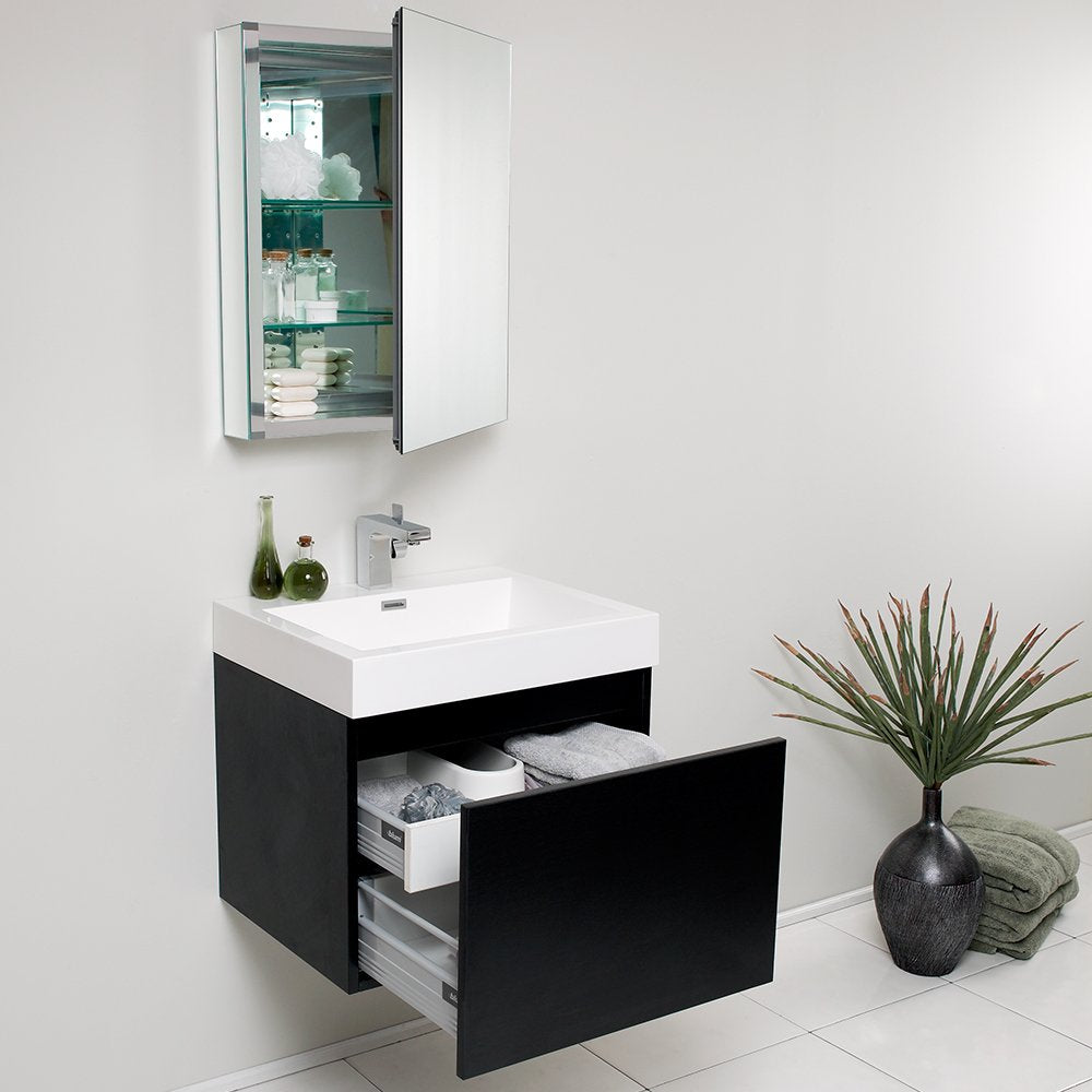 Fresca FVN8006BW Fresca Nano 24" Black Modern Bathroom Vanity w/ Medicine Cabinet