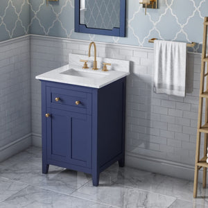 Jeffrey Alexander VKITCHA24BLWCR 24" Hale Blue Chatham Vanity, White Carrara Marble Vanity Top, undermount rectangle bowl