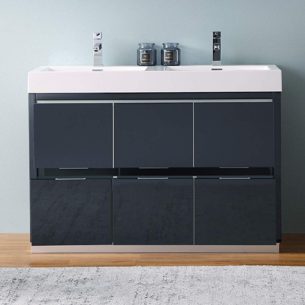 Fresca FCB8448GG-D-I Fresca Valencia 48" Dark Slate Gray Free Standing Double Sink Modern Bathroom Vanity