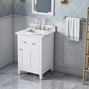 Jeffrey Alexander VKITCHA24WHCQR 24" White Chatham Vanity, Calacatta Vienna Quartz Vanity Top, undermount rectangle bowl