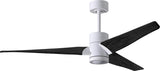 Matthews Fan SJ-WH-BK-60 Super Janet three-blade ceiling fan in Gloss White finish with 60” solid matte blade wood blades and dimmable LED light kit 