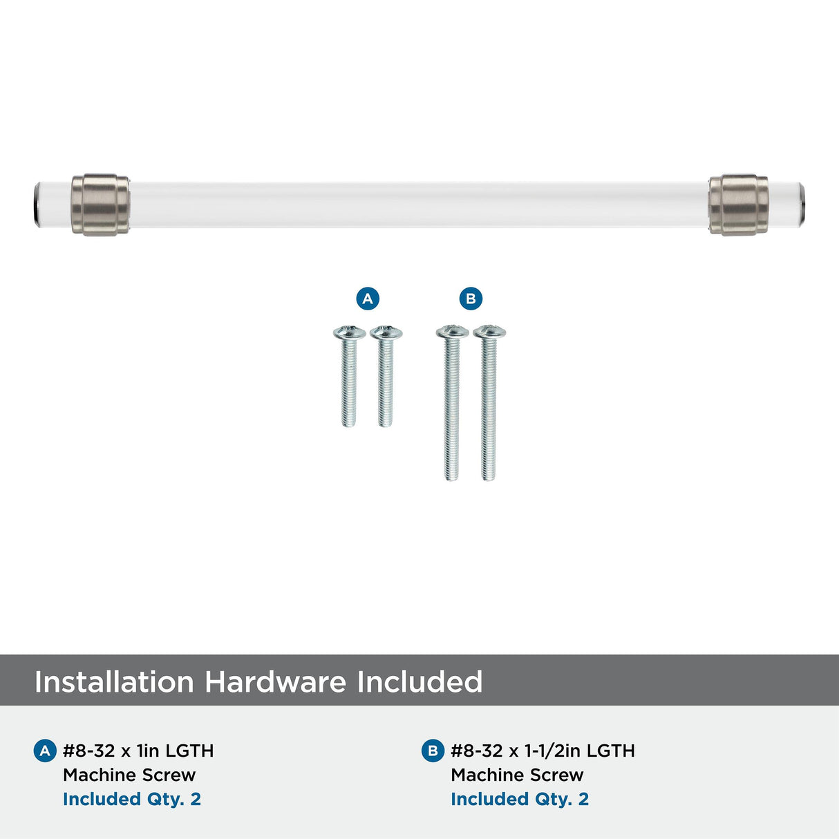 Amerock BP36661CG10 Clear/Satin Nickel Cabinet Pull 8 in (203 mm) Center-to-Center Cabinet Handle Glacio Drawer Pull Kitchen Cabinet Handle Furniture Hardware