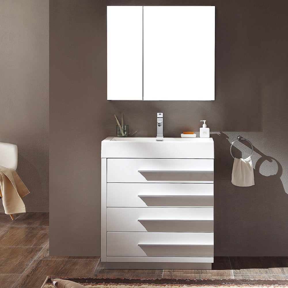 Fresca FVN8030WH Fresca Livello 30" White Modern Bathroom Vanity w/ Medicine Cabinet