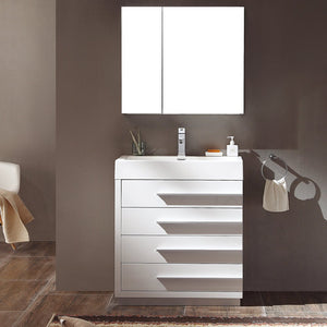Fresca FVN8030WH Fresca Livello 30" White Modern Bathroom Vanity w/ Medicine Cabinet