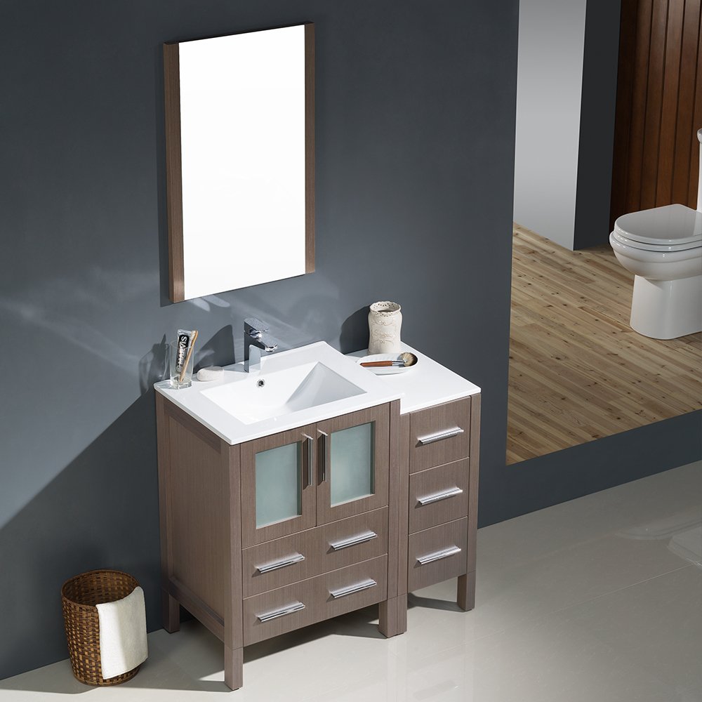 Fresca FVN62-2412GO-UNS Fresca Torino 36" Gray Oak Modern Bathroom Vanity w/ Side Cabinet & Integrated Sinks