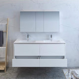 Fresca FVN9260WH-D Fresca Catania 60" Glossy White Wall Hung Double Sink Modern Bathroom Vanity w/ Medicine Cabinet