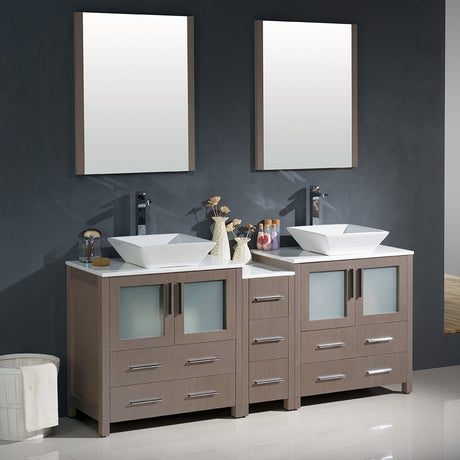 Fresca FVN62-301230GO-VSL Fresca Torino 72" Gray Oak Modern Double Sink Bathroom Vanity w/ Side Cabinet & Vessel Sinks