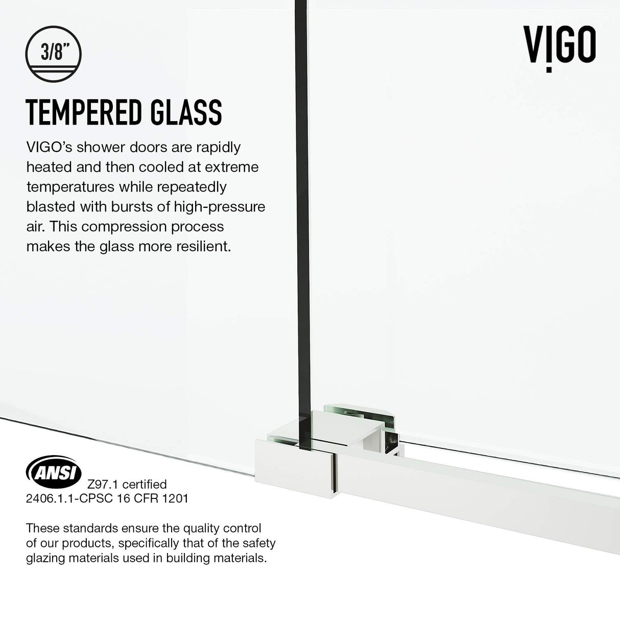 VIGO Adjustable 60-64" W x 76" H Elan Cass Aerodynamic Frameless Sliding Shower Door with Clear Tempered Glass, Reversible Door Handle and Stainless Steel Hardware in Stainless Steel-VG6044STCL6476