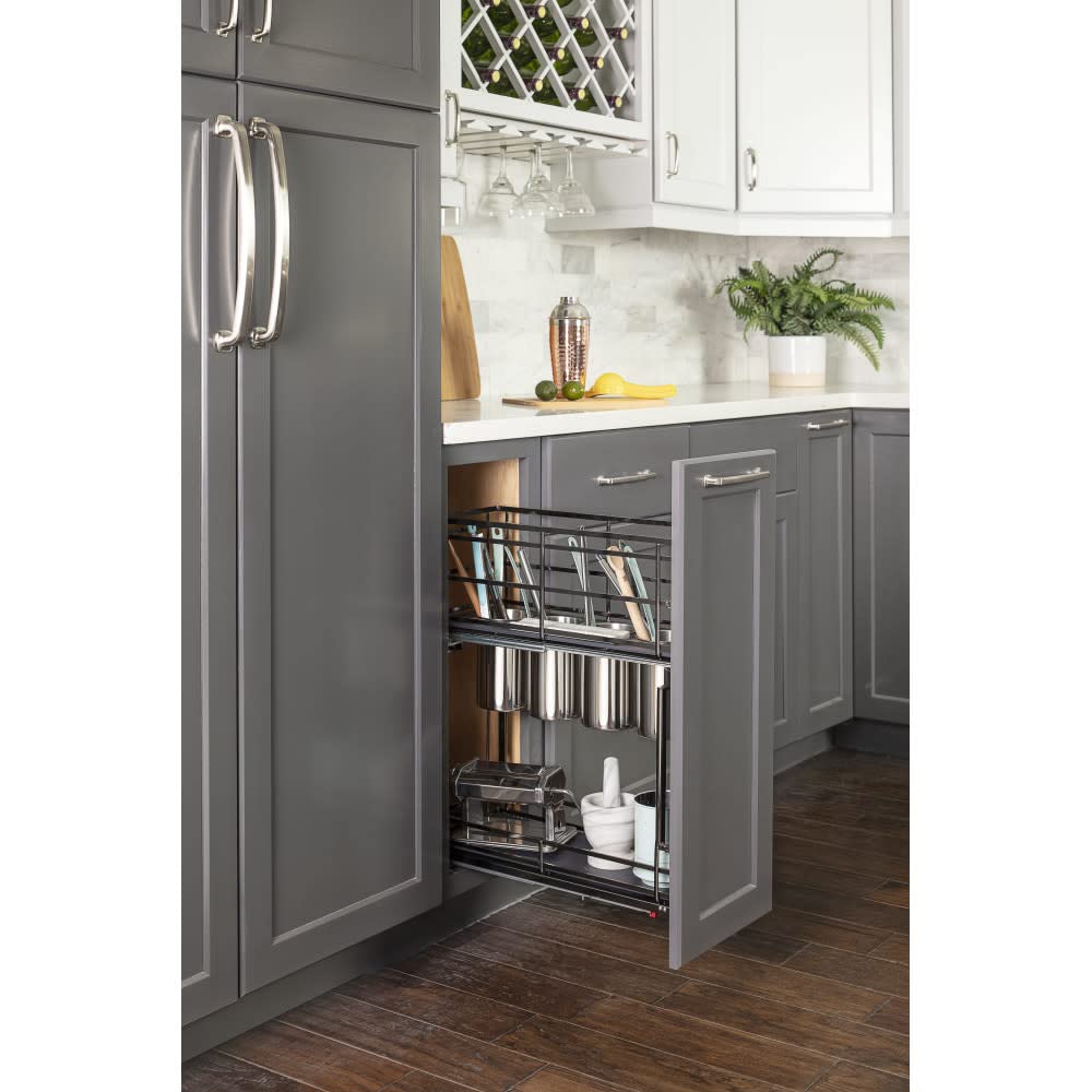 Hardware Resources SWS-UBPO8BN 8" Black Nickel STORAGE WITH STYLE® Metal "No Wiggle" Soft-close Utensil Base Pullout