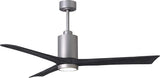 Matthews Fan PA3-BN-BK-60 Patricia-3 three-blade ceiling fan in Brushed Nickel finish with 60” solid matte black wood blades and dimmable LED light kit 