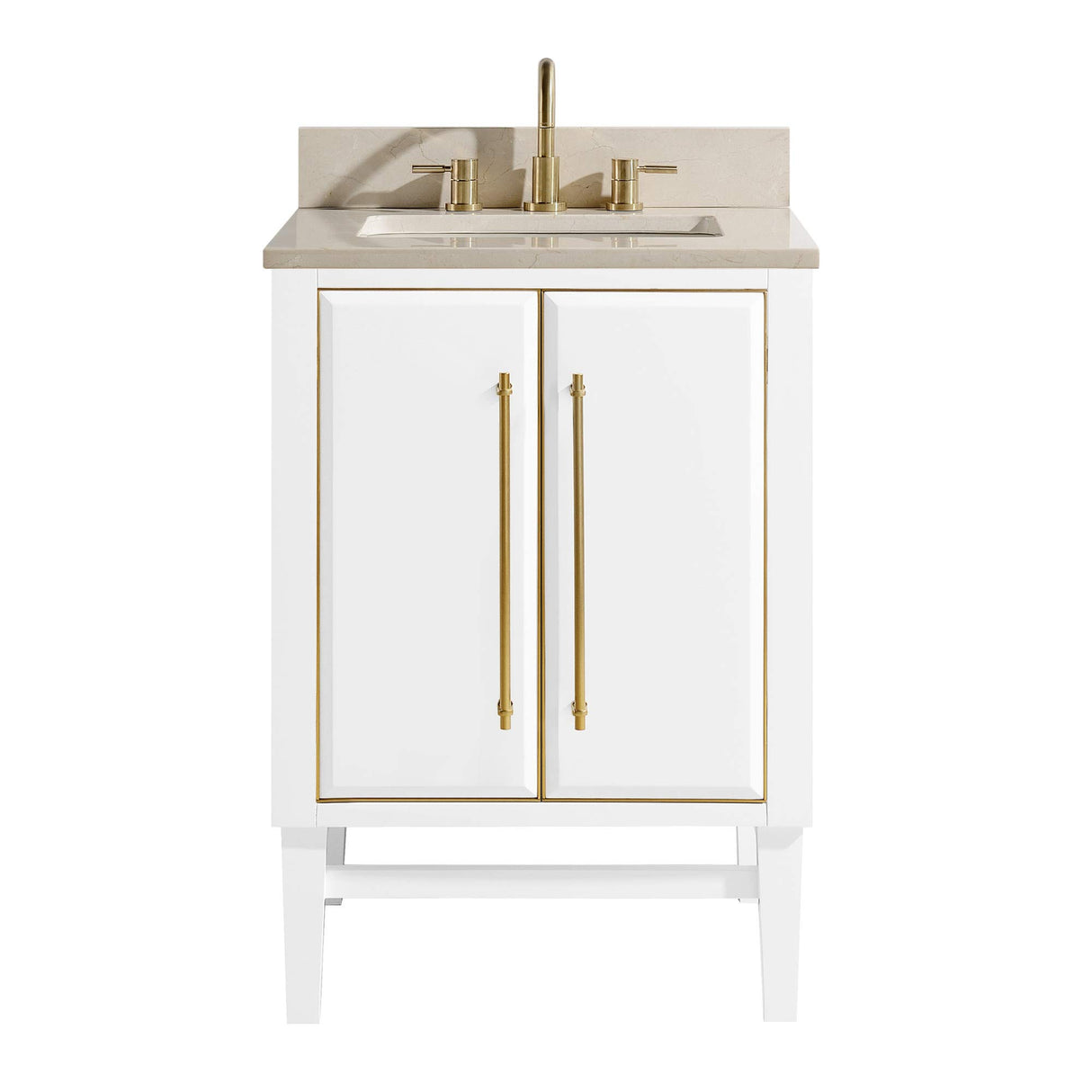 Avanity Mason 25 in. Vanity Combo in White with Gold Trim and Crema Marfil Marble Top