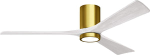 Matthews Fan IR3HLK-BRBR-MWH-60 Irene-3HLK three-blade flush mount paddle fan in Brushed Brass finish with 60” solid matte white wood blades and integrated LED light kit.