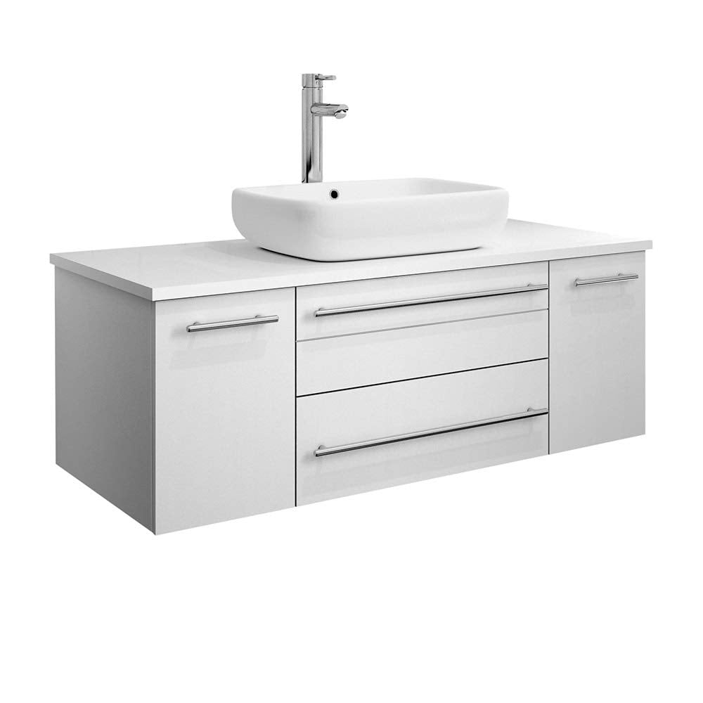 Fresca FCB6142WH-VSL-CWH-V Fresca Lucera 42" White Wall Hung Modern Bathroom Cabinet w/ Top & Vessel Sink