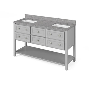 Jeffrey Alexander VKITADL60GRBOR 60" Grey Adler Vanity, double bowl, Boulder Cultured Marble Vanity Top, two undermount rectangle bowls