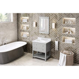 Jeffrey Alexander VKITAST30GRWCR 30" Grey Astoria Vanity, White Carrara Marble Vanity Top, undermount rectangle bowl