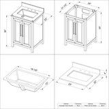 Jeffrey Alexander VKITCAD24WHSGR 24" White Cade Vanity, Steel Grey Cultured Marble Vanity Top, undermount rectangle bowl