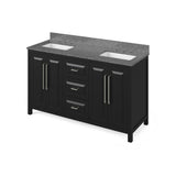 Jeffrey Alexander VKITCAD60BKBOR 60" Black Cade Vanity, double bowl, Boulder Cultured Marble Vanity Top, two undermount rectangle bowls