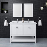 Fresca FVN2348WH-D Fresca Manchester 48" White Traditional Double Sink Bathroom Vanity w/ Mirrors