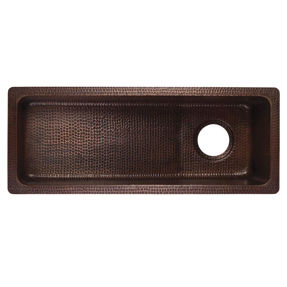 Premier Copper Products 28-inch Rectangle Hammered Copper Slanted Bar/Prep Sink with 3.5-inch Drain Opening