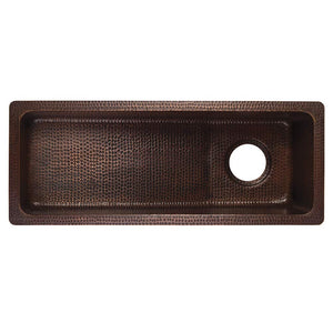 Premier Copper Products 28-inch Rectangle Hammered Copper Slanted Bar/Prep Sink with 3.5-inch Drain Opening