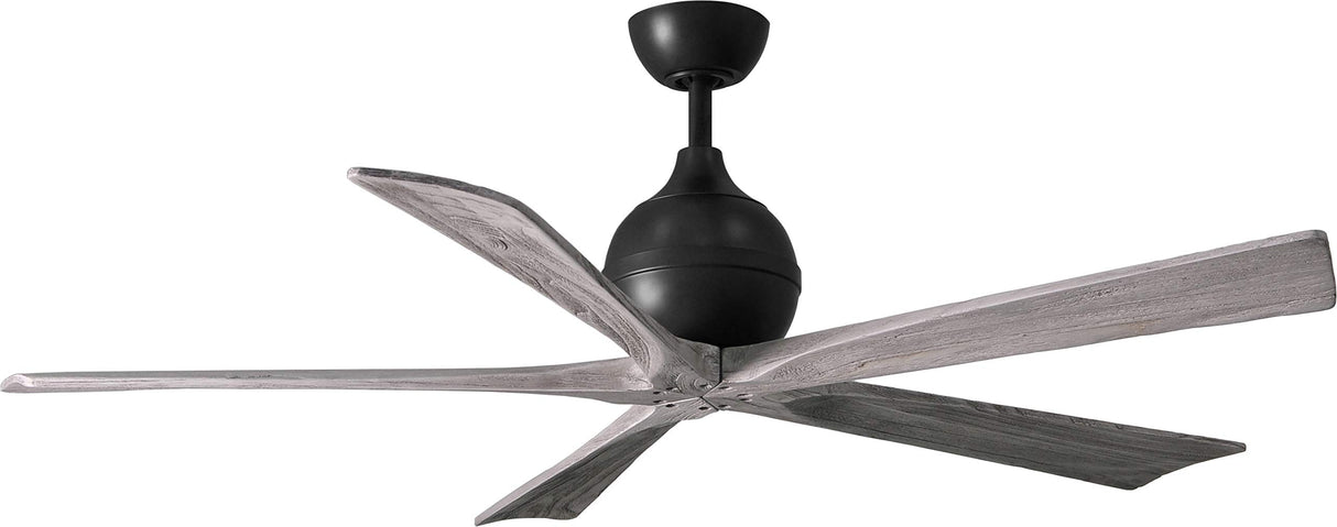 Matthews Fan IR5-BK-BW-60 Irene-5 five-blade paddle fan in Matte Black finish with 60" solid barn wood tone blades.