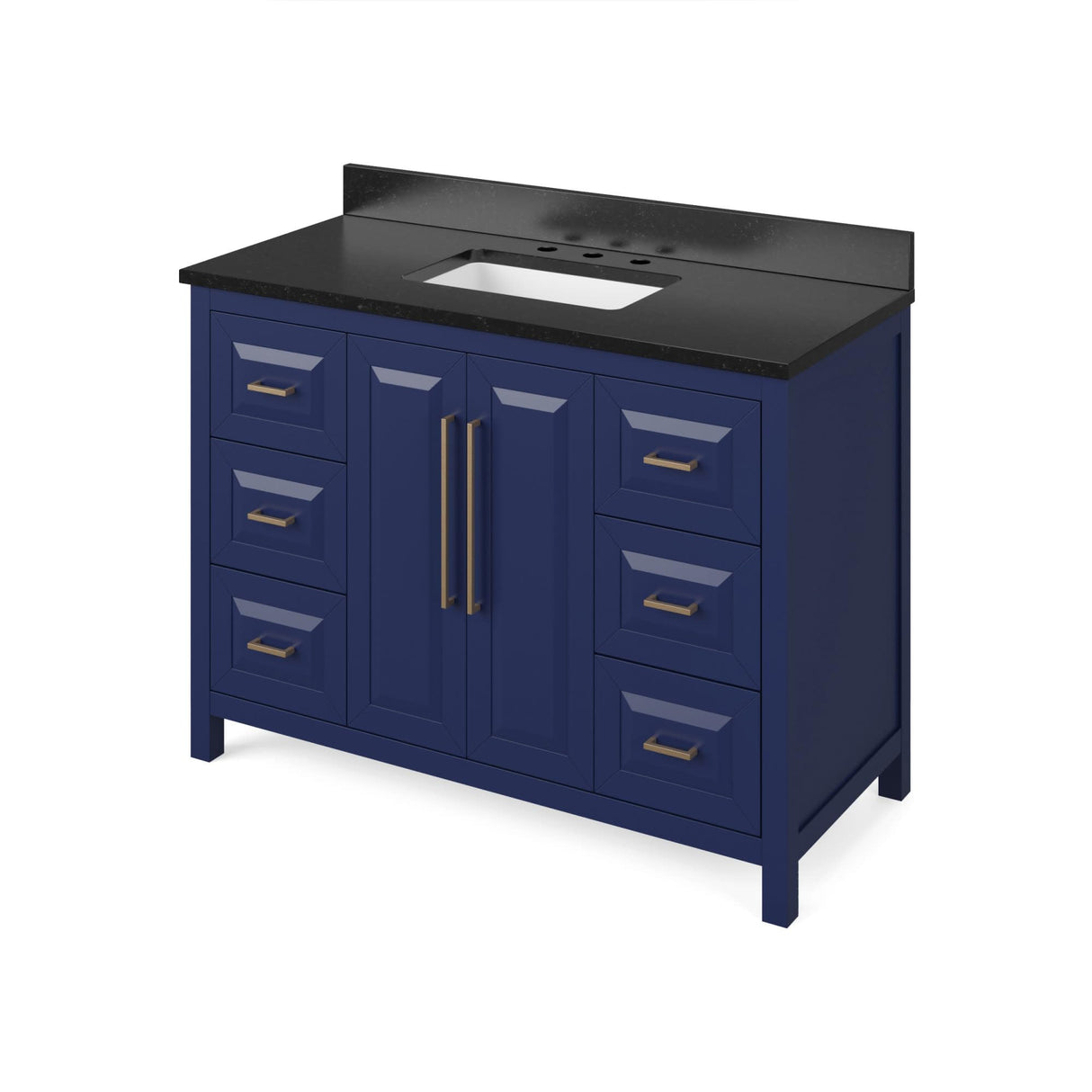 Jeffrey Alexander VKITCAD48BLBGR 48" Hale Blue Cade Vanity, Black Granite Vanity Top, undermount rectangle bowl