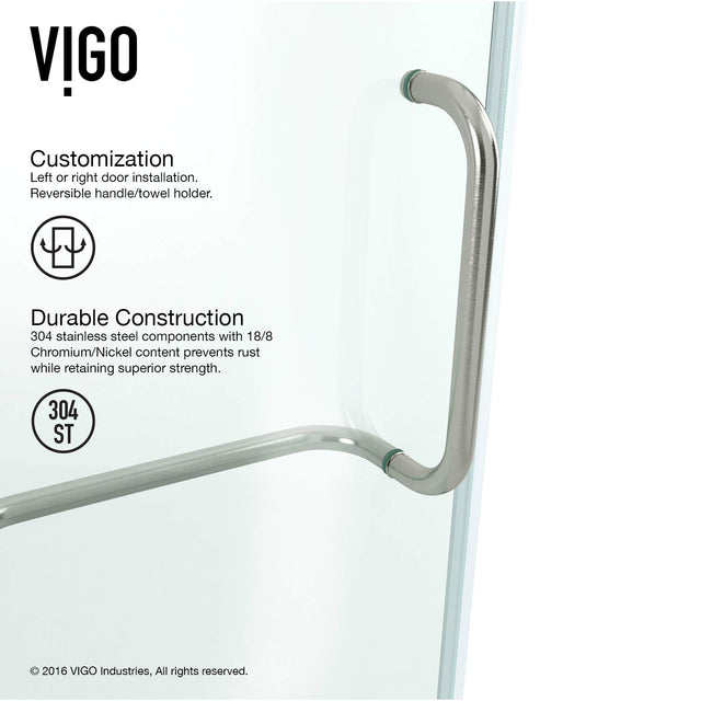 VIGO 36 in. x 48 in. x 79 in. Monteray Frameless Hinged Rectangle Shower Enclosure with Clear 0.38" Tempered Glass and Hardware in Brushed Nickel Finish with Left Handle and Base - VG6011BNCL36WR