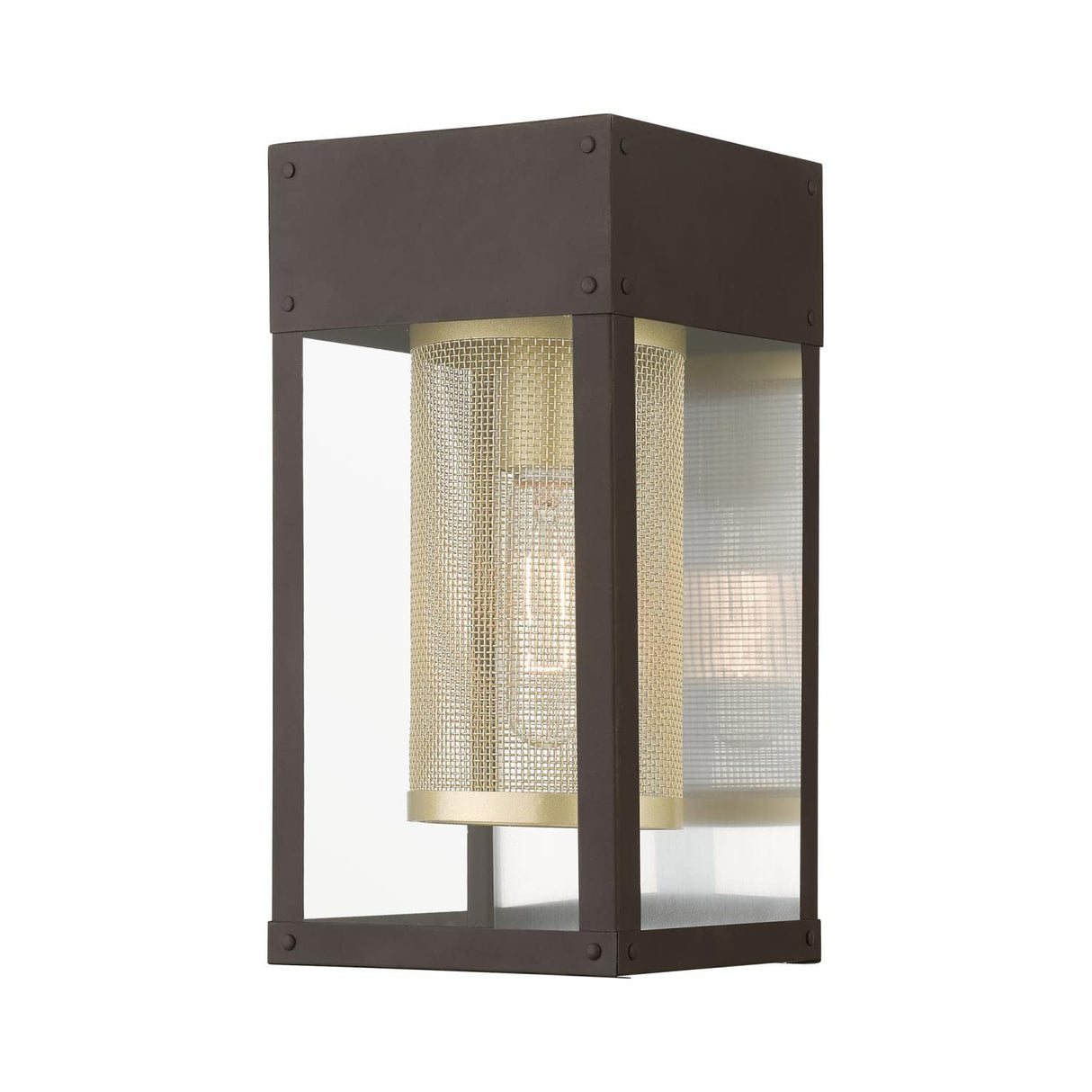 Livex Lighting 20761-07 Franklin - 1 Light Outdoor Wall Lantern in Nautical Style-12 Inches Tall and 6 Inches Wide, Finish Color: Bronze/Soft Gold/Brushed Nickel Stainless Steel