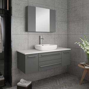 Fresca FVN6148GR-VSL Fresca Lucera 48" Gray Wall Hung Vessel Sink Modern Bathroom Vanity w/ Medicine Cabinet