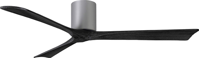 Matthews Fan IR3H-BN-BK-60 Irene-3H three-blade flush mount paddle fan in Brushed Nickel finish with 60” solid matte black wood blades. 