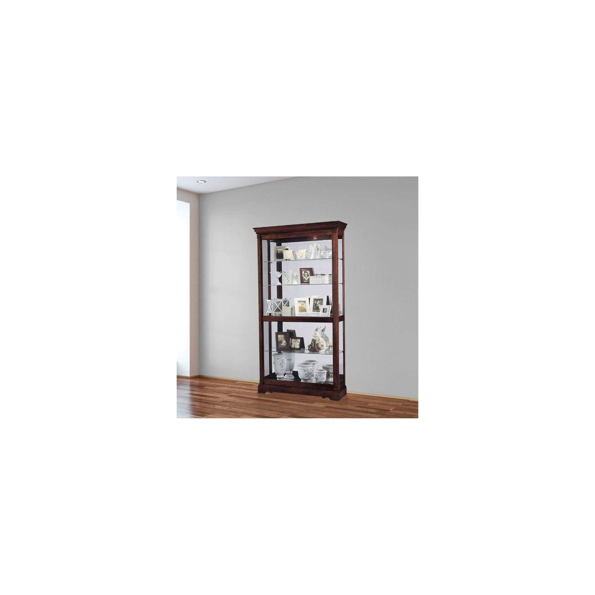 Howard Miller Dublin Curio Cabinet 680-337 - Windsor Cherry Finish Home Decor, Four Glass Shelves, Five Level Display Case with Locking Slide Door & Halogen Light