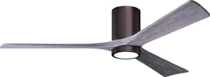 Matthews Fan IR3HLK-BB-BW-60 Irene-3HLK three-blade flush mount paddle fan in Brushed Bronze finish with 60” solid barn wood tone blades and integrated LED light kit.